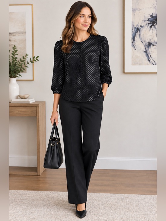 Suzy Shier Tops - Suzy Shier Black and White Polka Dot Blouse